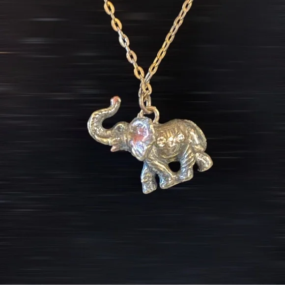 pewter elephant necklace pendant with gemstone eyes in motion - Picture 4 of 4